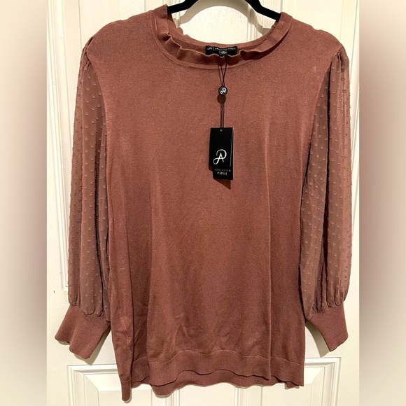 Adrianna Papell Sweaters - New! Adrianna Papell Clip Dot Sleeve Twofer Sweater Rich Latte Color Size XL NWT